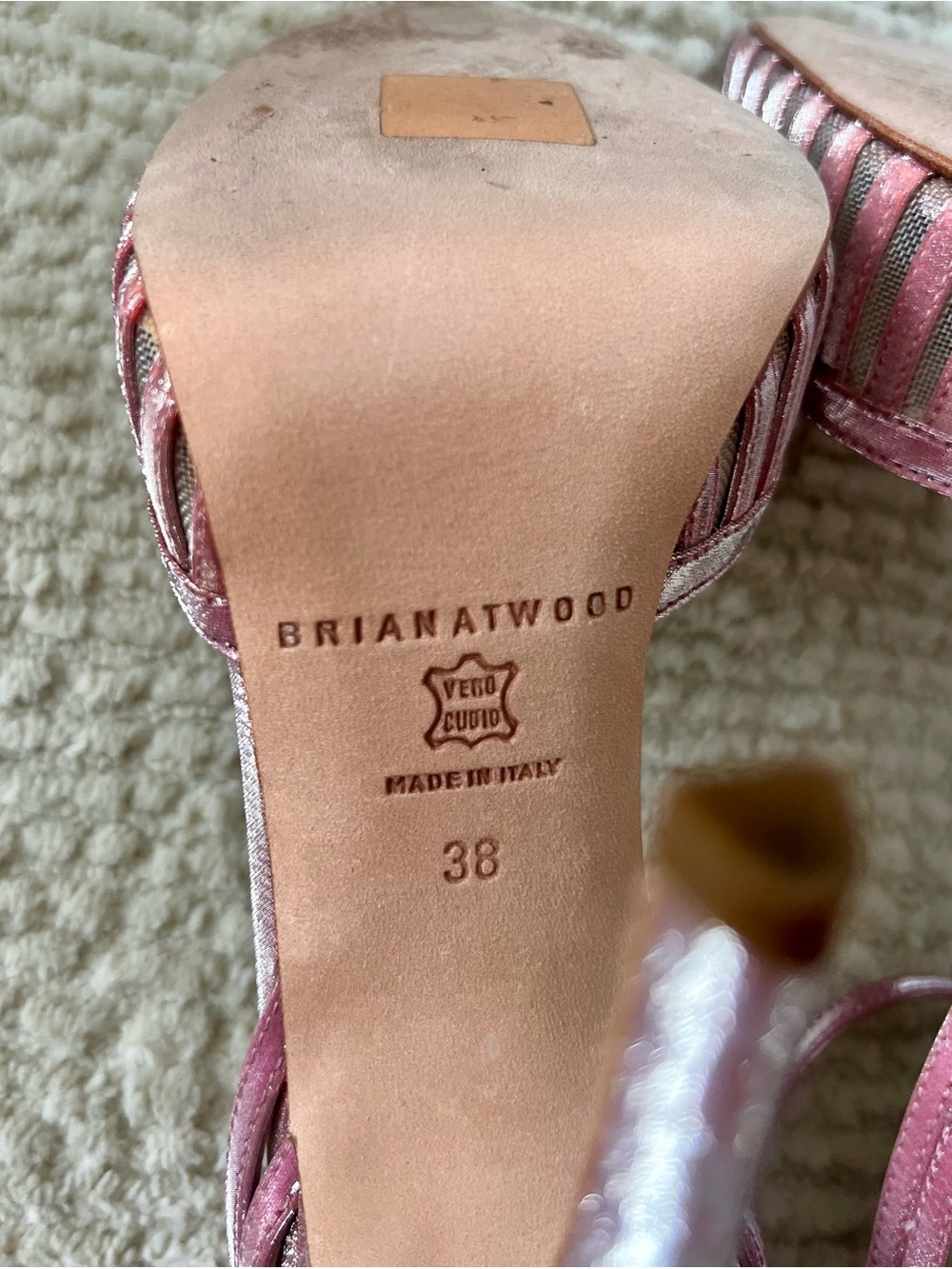 Brian Atwood Rare Pink Metallic Strappy Stiletto Sandals - Picture 8 of 12